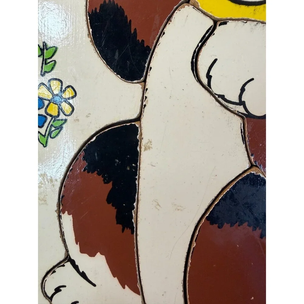Vintage Fisher-Price Puppy Puzzle 556 Wood Frame Tray 9 Pieces 1970s Toy Rare